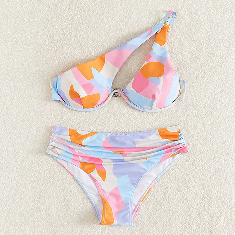 Damen Designer-Bikini mit asymmetrischem Oberteil und hohem Bund Echo Archiv