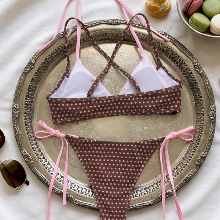 Damen Triangel-Bikini mit verspieltem Punktmuster und verstellbaren Bindebändern Echo Archiv