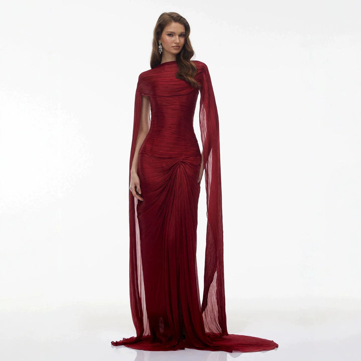 Damen Elegantes Maxikleid mit schulterfreier Silhouette und drapierter Cape-Optik Echo Archiv