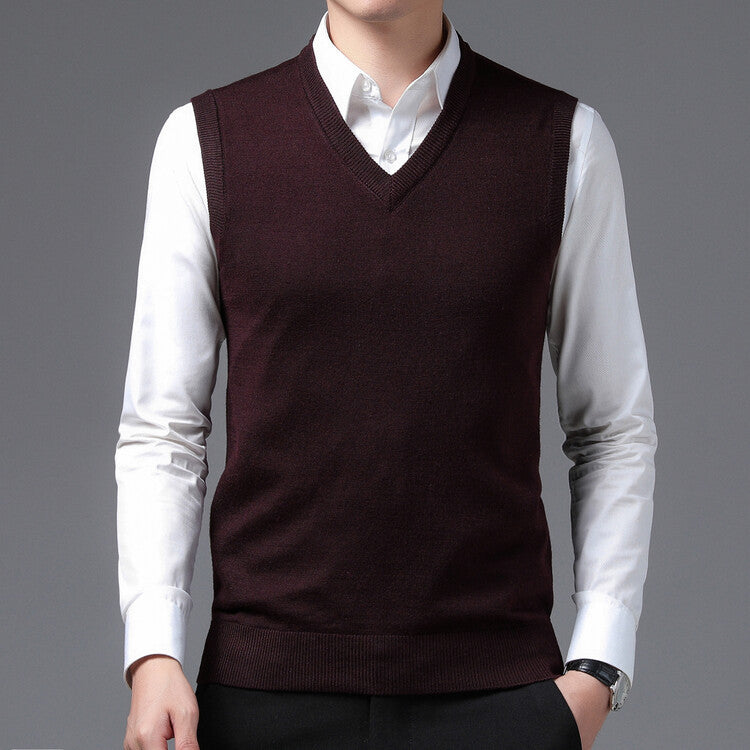 Herren V-Pullover aus feiner Baumwollmischung mit eleganter Struktur Echoarchiv