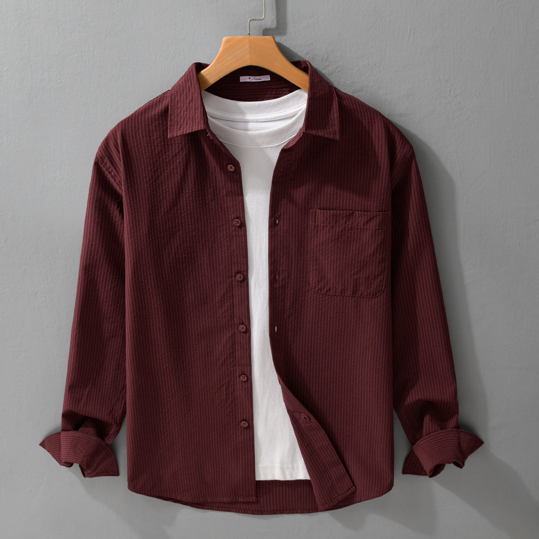 Herren Struktur-Overshirt aus atmungsaktivem Baumwollmix mit feinem Streifenrelief und Brusttasche Echoarchiv