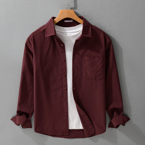 Herren Struktur-Overshirt aus atmungsaktivem Baumwollmix mit feinem Streifenrelief und Brusttasche Echoarchiv