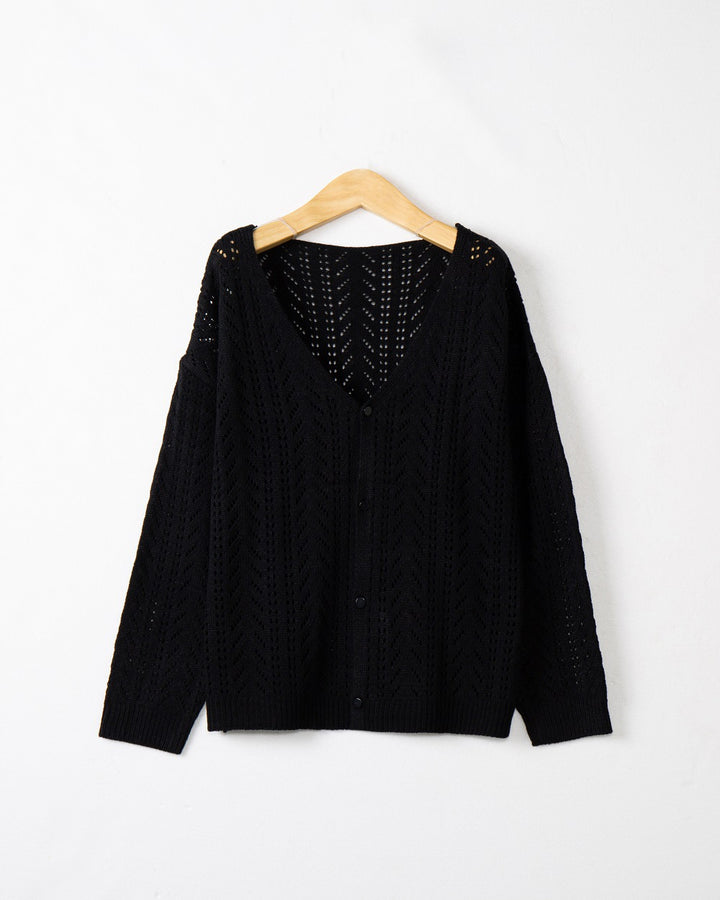 Damen Leichte Ajour-Strickjacke mit tiefem V-Ausschnitt und Knopfleiste Echo Archiv