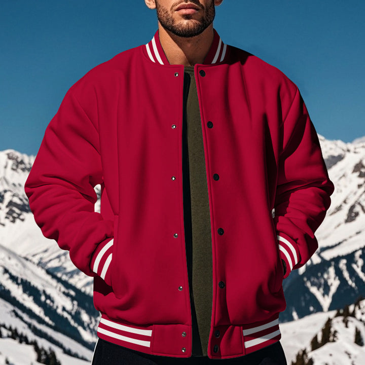Herren sportliche Collegejacke im Vintage-Stil mit breitem Kragen und Druckknopfverschluss Echoarchiv