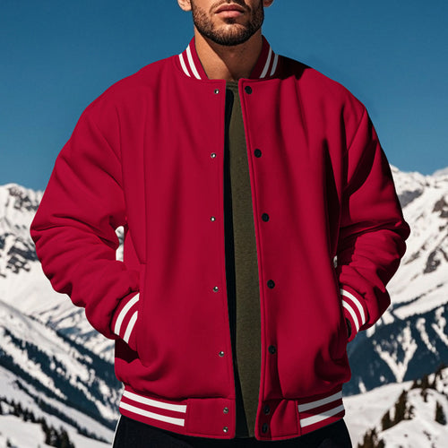 Herren sportliche Collegejacke im Vintage-Stil mit breitem Kragen und Druckknopfverschluss Echoarchiv