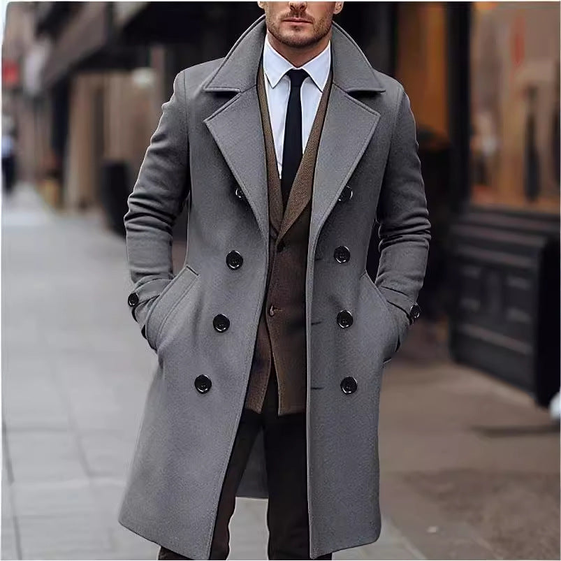 Herren eleganter Wollmantel mit doppelter Knopfreihe und breitem Revers Echoarchiv