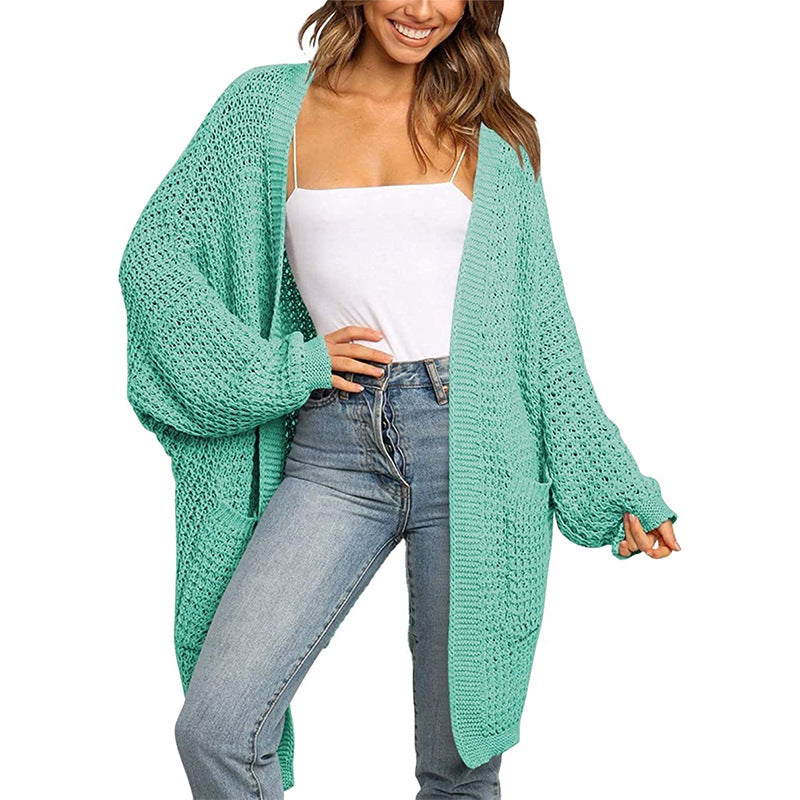 Damen Langer Offener Grobstrick-Cardigan im Cocoon-Schnitt mit Eingrifftaschen Echo Archiv