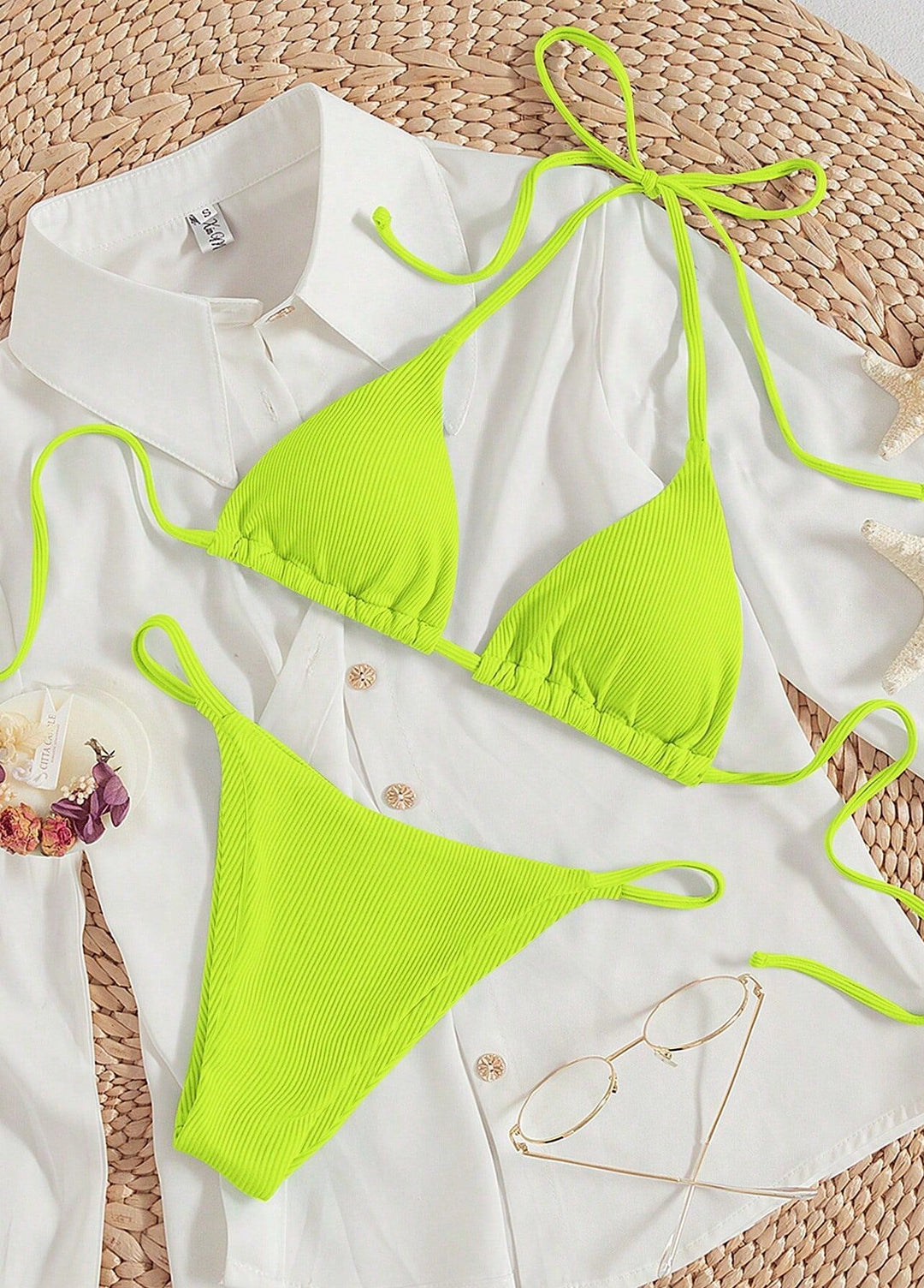 Damen Triangel-Bikini-Set mit schmalem Bund und verstellbaren Trägern Echo Archiv