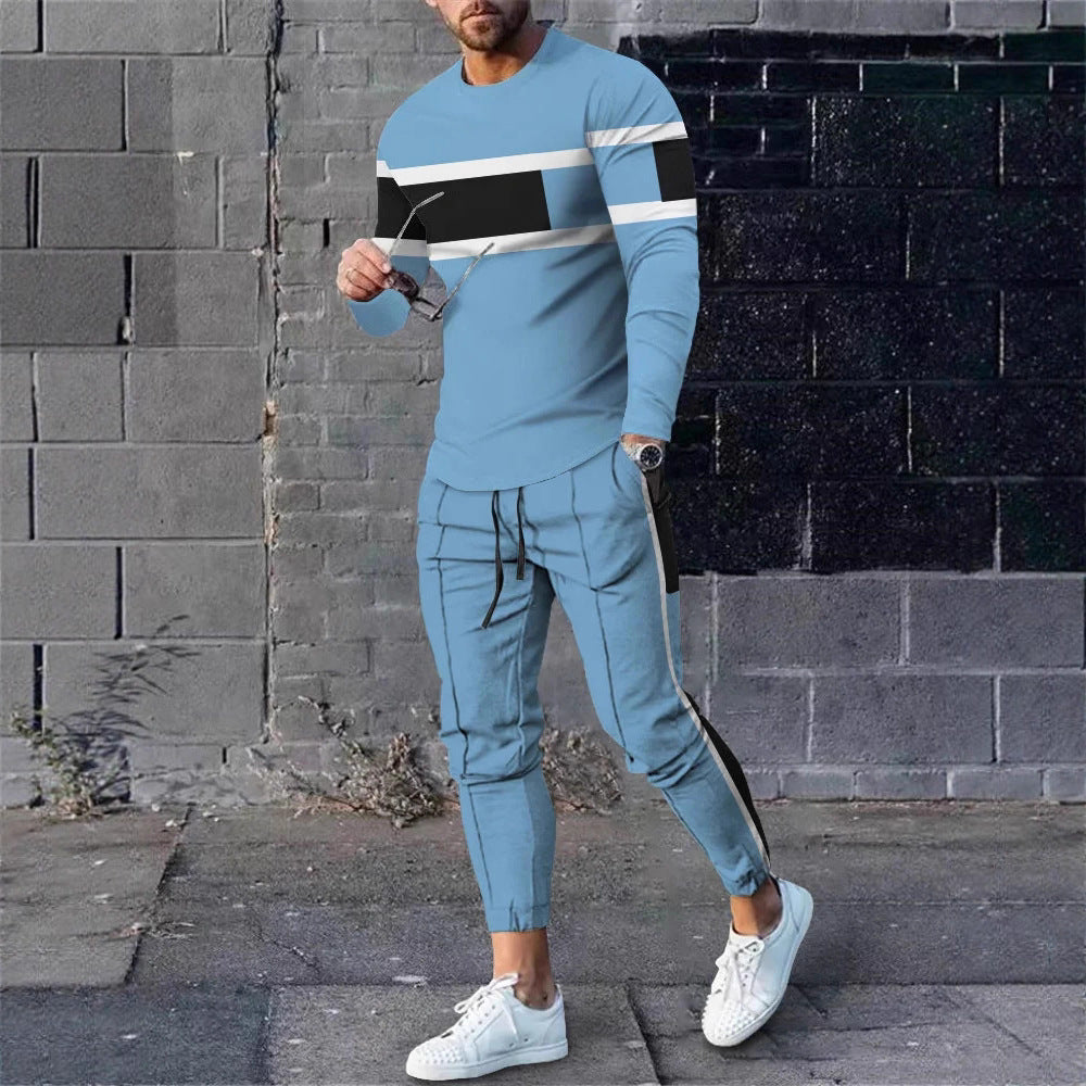 Herren sportliches Set aus Langarmshirt und Jogginghose mit modernem Streifenmuster Echoarchiv