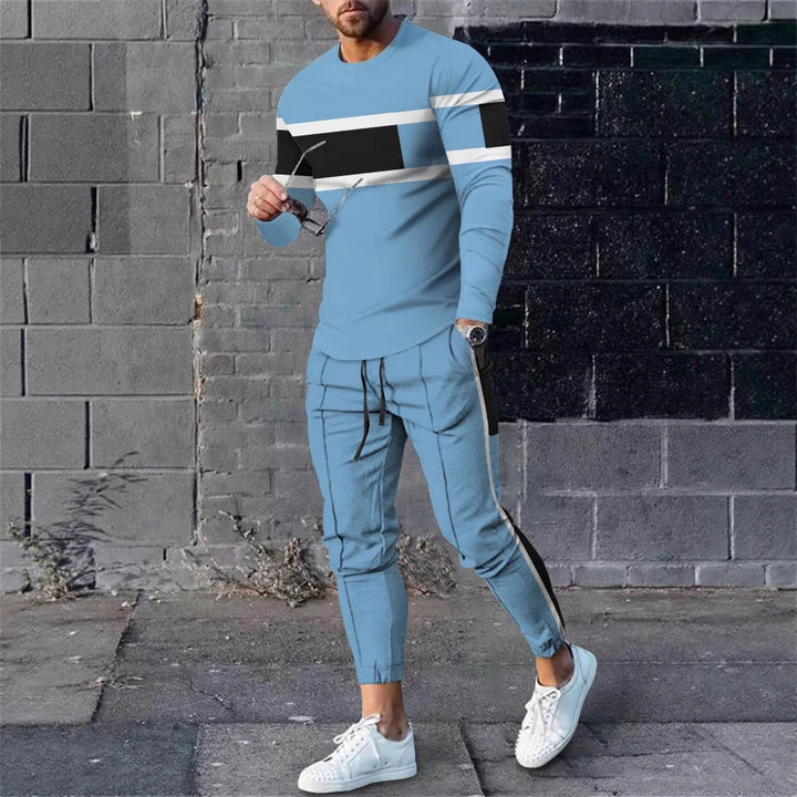 Herren sportliches Set aus Langarmshirt und Jogginghose mit modernem Streifenmuster Echoarchiv