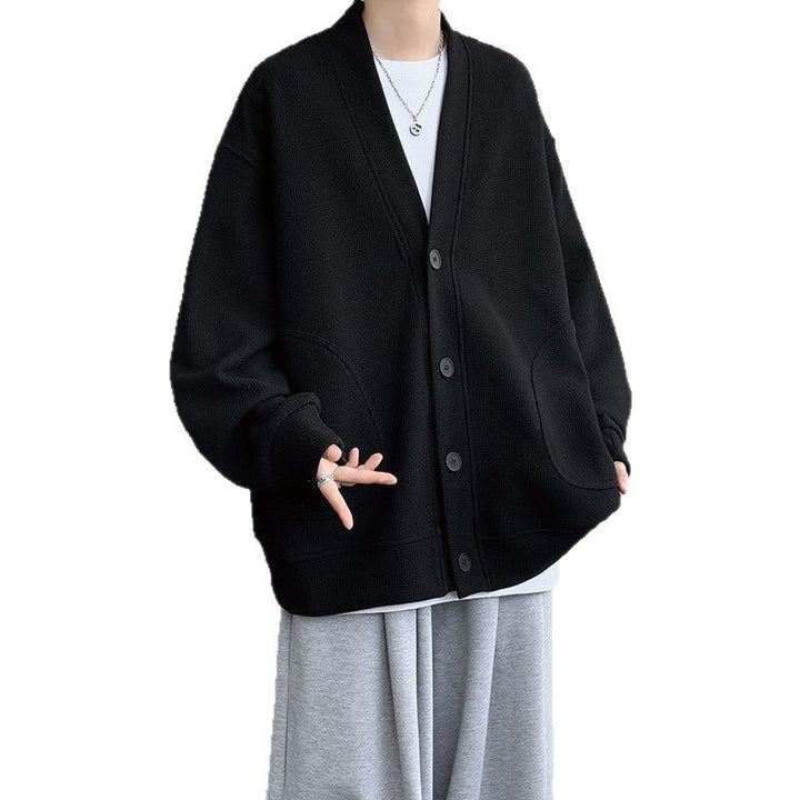 Herren nan oversized Strickcardigan mit V-Ausschnitt, aufgesetzten Rundtaschen und lässiger Drop-Shoulder-Silhouette Echo Archiv