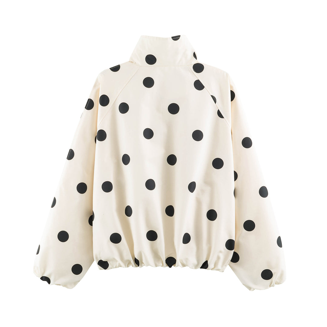 Damen gepunktete Kurzjacke mit hohem Stehkragen, elastischem Saum und praktischen Eingrifftaschen – Célinea