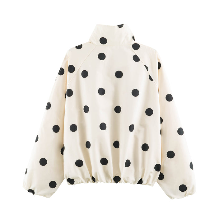 Damen gepunktete Kurzjacke mit hohem Stehkragen, elastischem Saum und praktischen Eingrifftaschen – Célinea