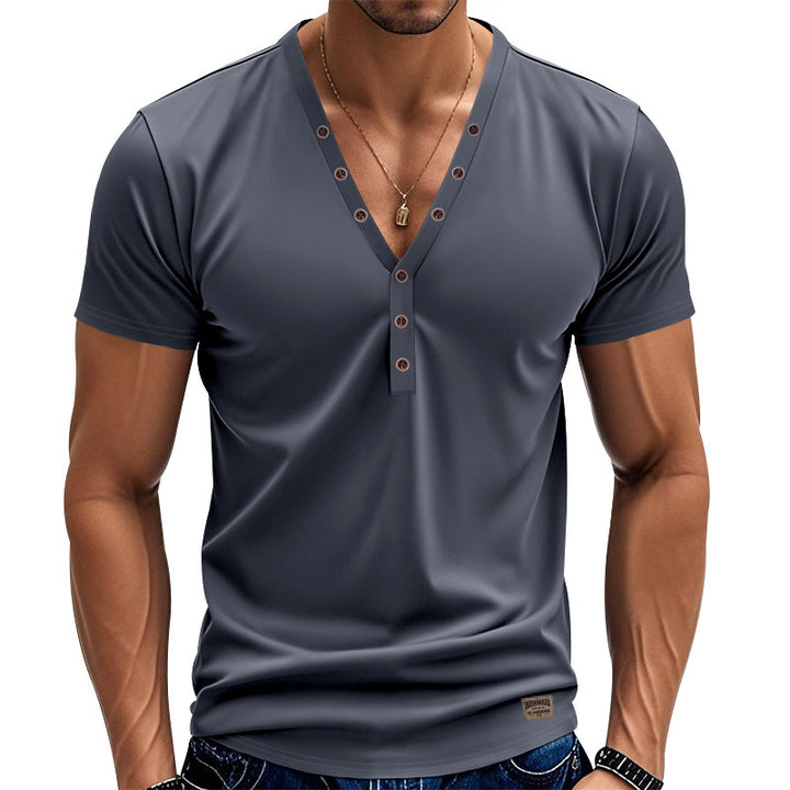 Herren nan athletisches schlank geschnittenes Henleyshirt mit verlängerter Knopfleiste und Baumwollstretch Echo Archiv