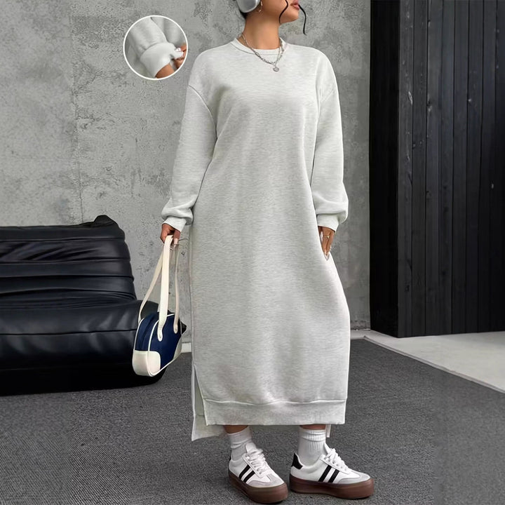Damen Oversize-Sweatkleid Midilänge mit Seitenschlitzen und Rippbündchen – Lunéa