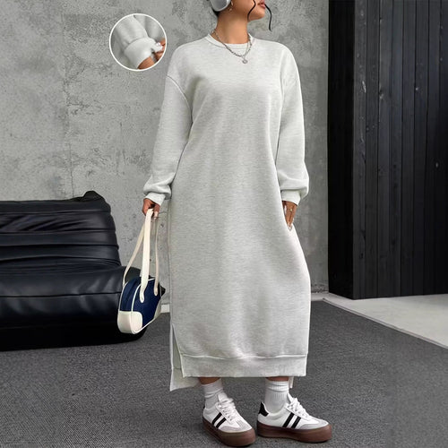 Damen Oversize-Sweatkleid Midilänge mit Seitenschlitzen und Rippbündchen – Lunéa