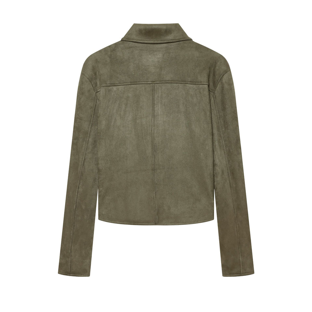Damen Taillierter Cropped-Blouson aus Veloursimitat mit Hemdkragen und aufgesetzten Taschen Echo Archiv