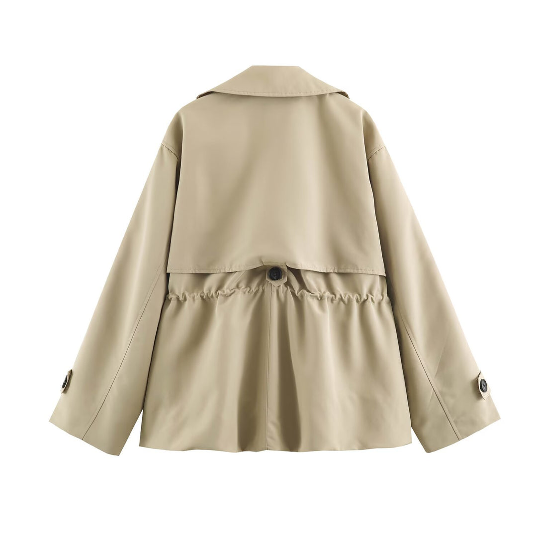 Damen Kurzer Oversize-Trenchcoat mit Tunnelzug-Taille und breitem Revers Echo Archiv