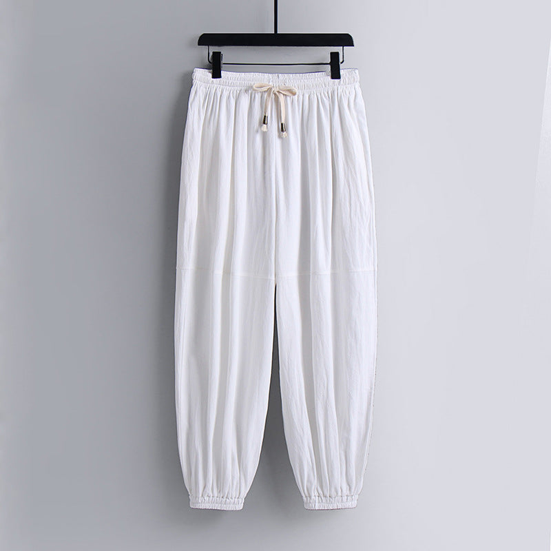 Damen weite Baumwoll-Leinen-Freizeithose mit Kordelzug und elastischen Knöchelbündchen Echoarchiv