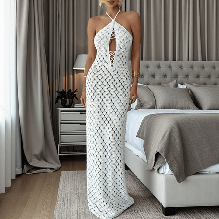 Damen Häkel-Maxi-Kleid mit innovativem Ausschnitt und seitlichen Cut-Outs Echo Archiv