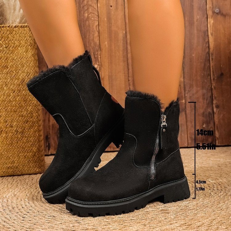 Damen Gefütterte Wildlederoptik Stiefeletten mit Teddyfutter, seitlichem Reißverschluss und profilierter Gummisohle – Varelle