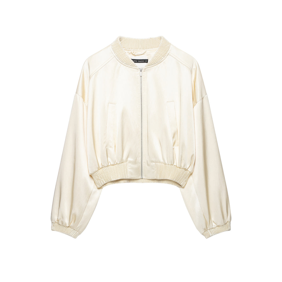 Damen Kurz geschnittene Cropped‑Bomberjacke mit geripptem Saum und überschnittener Schulter Echo Archiv