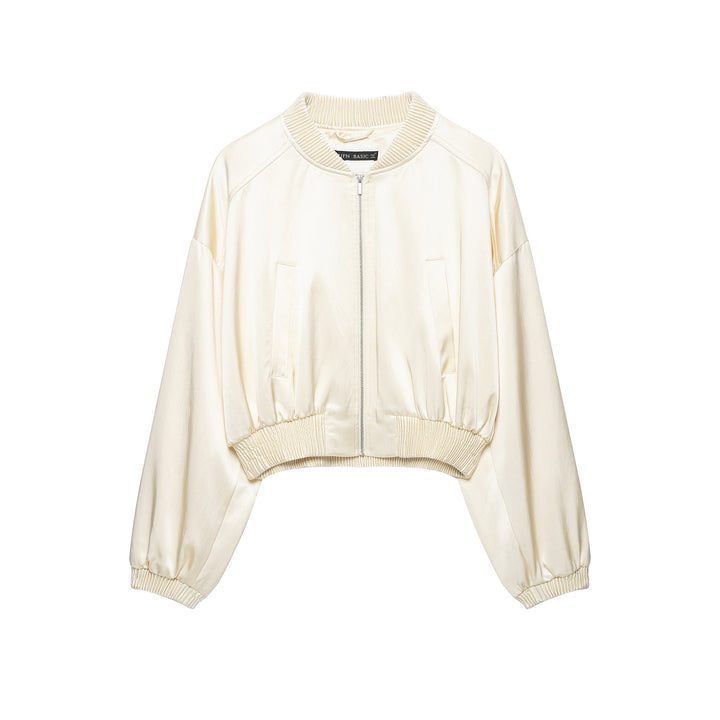 Damen Kurz geschnittene Cropped‑Bomberjacke mit geripptem Saum und überschnittener Schulter Echo Archiv