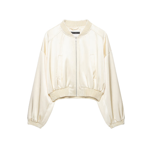 Damen Kurz geschnittene Cropped‑Bomberjacke mit geripptem Saum und überschnittener Schulter Echo Archiv