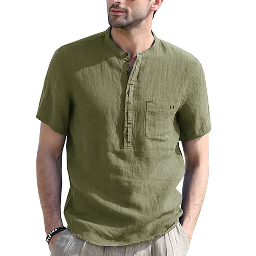 Herren Kurzarm-Henley-Shirt mit praktischem Brusttaschen-Design Echoarchiv