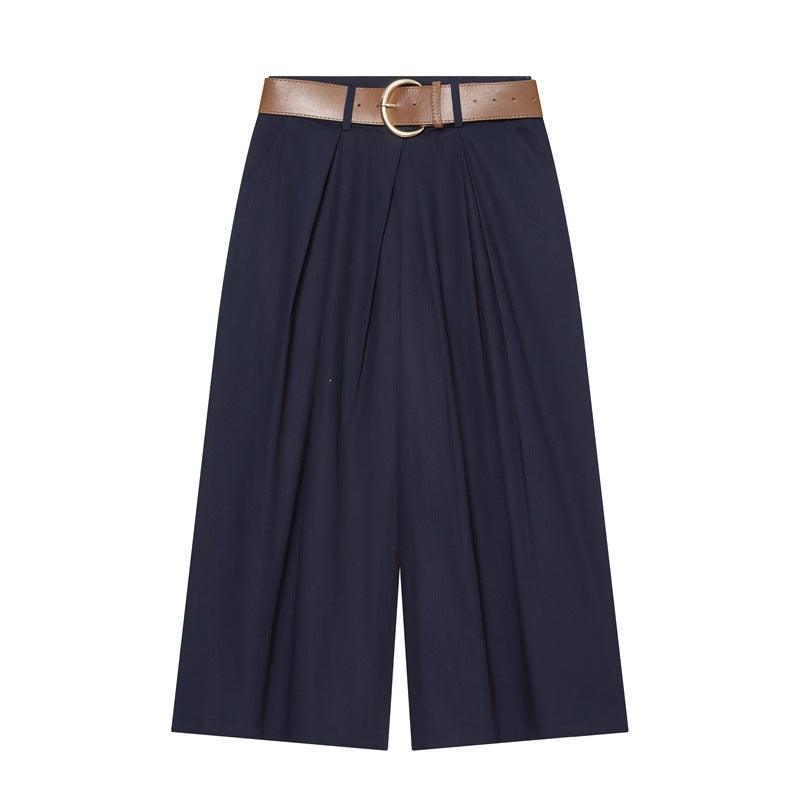 Damen Hochtaillierte Culotte-Hose mit weitem Bein, Kellerfalten und Rundbuckel-Gürtel Echo Archiv