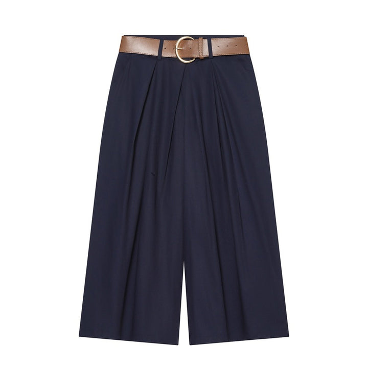 Damen Hochtaillierte Culotte-Hose mit weitem Bein, Kellerfalten und Rundbuckel-Gürtel Echo Archiv