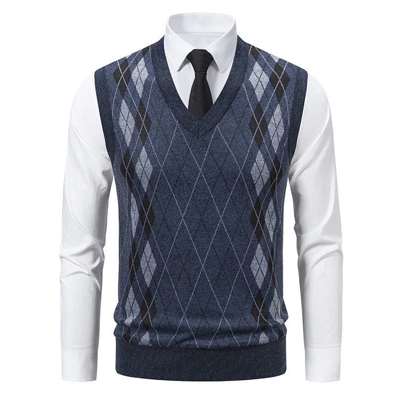 Herren eleganter V-Ausschnitt Pullunder im argyle Muster Echoarchiv
