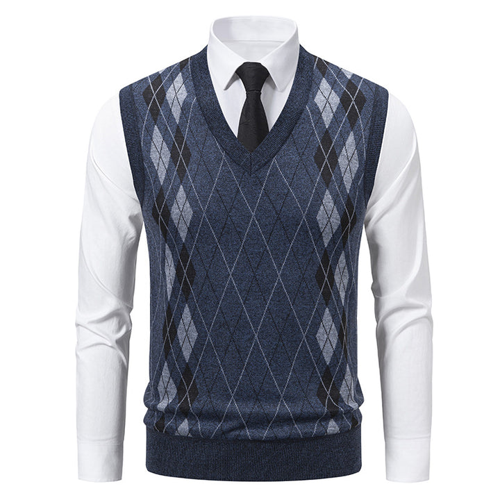 Herren eleganter V-Ausschnitt Pullunder im argyle Muster Echoarchiv