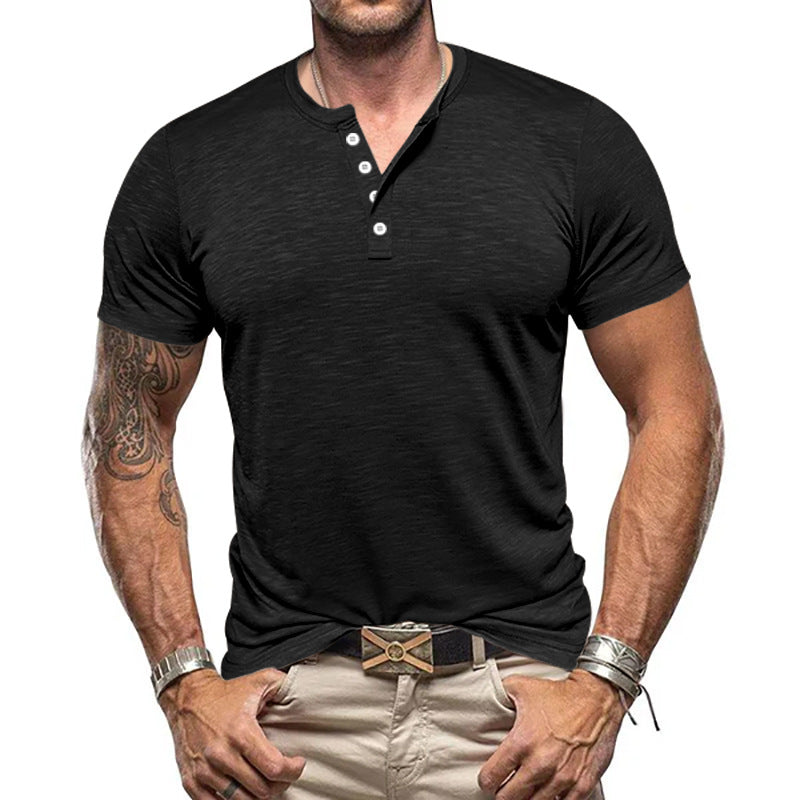 Herren nan athletisches Henley-T-Shirt aus strukturierter Slub-Baumwolle mit kurzer Knopfleiste Echo Archiv