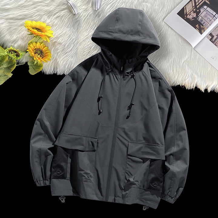 Herren Oversize Kapuzen-Windbreaker mit Multi‑Taschen, Mesh‑Einsätzen und Kordelzug Echo Archiv