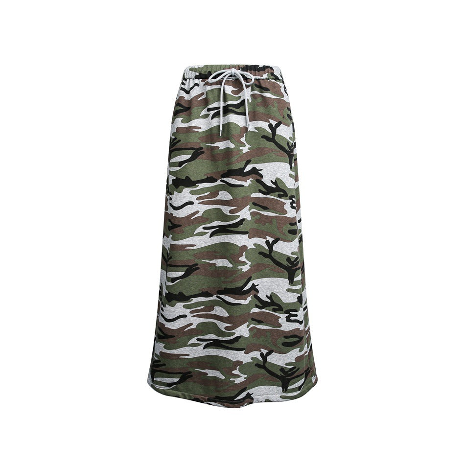 Damen Midi-Rock im Camouflage-Style mit elastischem Bund und Kordelzug Echoarchiv