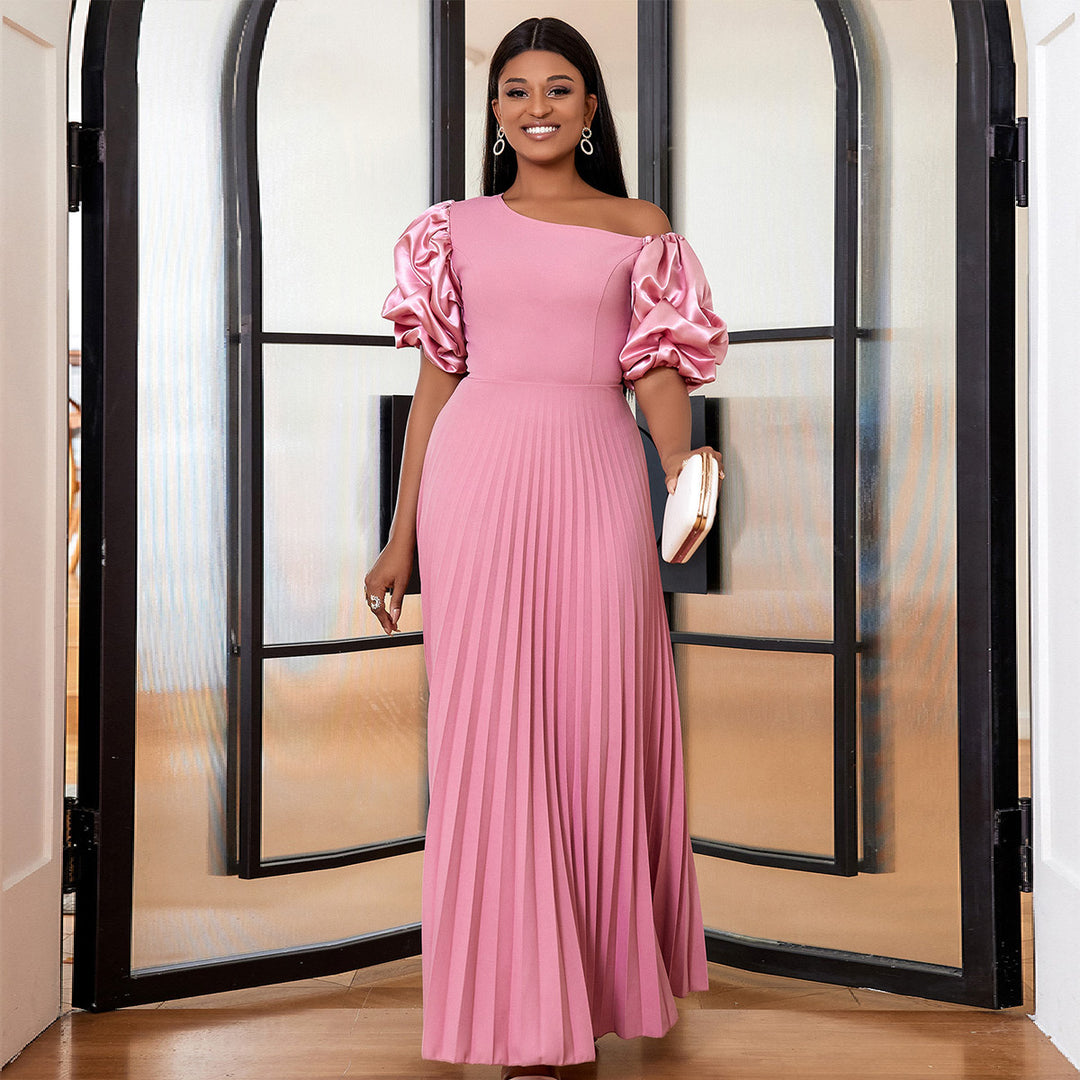 Damen elegantes Maxikleid mit asymmetrischem Schnitt und voluminösen Puffärmeln Echo Archiv