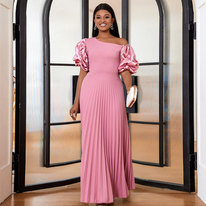 Damen elegantes Maxikleid mit asymmetrischem Schnitt und voluminösen Puffärmeln Echo Archiv