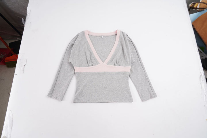 Damen Figurbetontes Langarm-Cami mit tiefem V-Ausschnitt und elastischem Unterbrustband Echo Archiv
