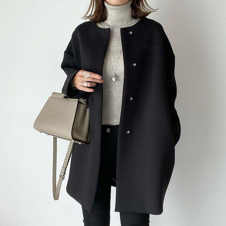 Damen nan Oversize Wollmix Mantel mit Perlenknöpfen und geradem Schnitt Echo Archiv
