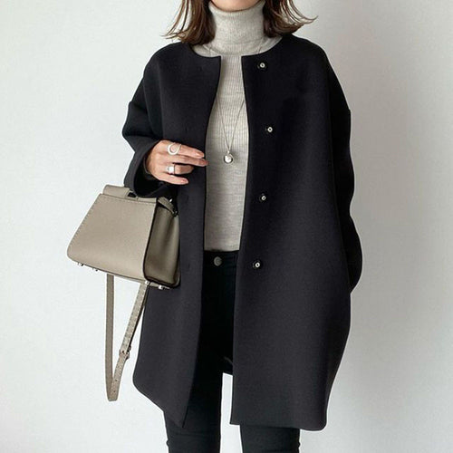 Damen nan Oversize Wollmix Mantel mit Perlenknöpfen und geradem Schnitt Echo Archiv