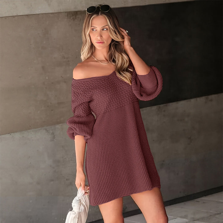 Damen Strickkleid mit V-Ausschnitt und Ballonärmeln Echo Archiv