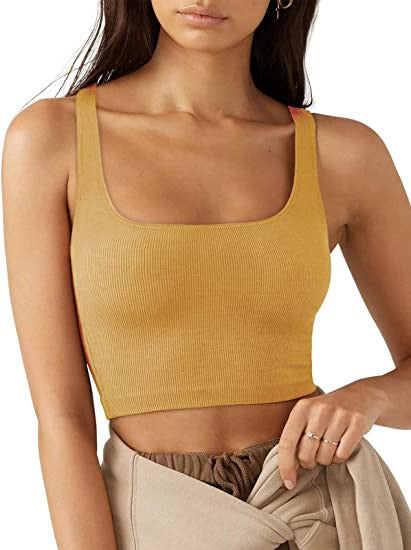 Damen cropped Top mit breiten Trägern und feinem Rippenmuster Echo Archiv