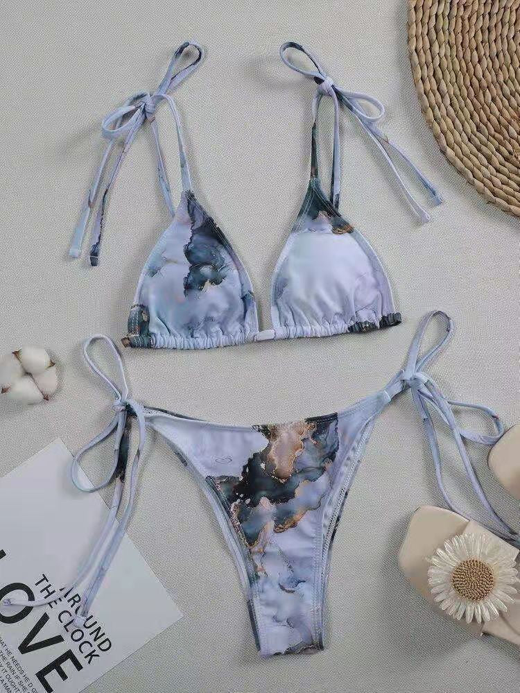 Damen Asymmetrisches Bikini-Set mit geknotetem Oberteil Echo Archiv