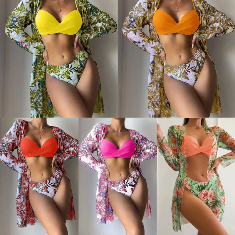 Damen Strandcover-Up mit modischem Blumendruck und langen Ärmeln Echo Archiv
