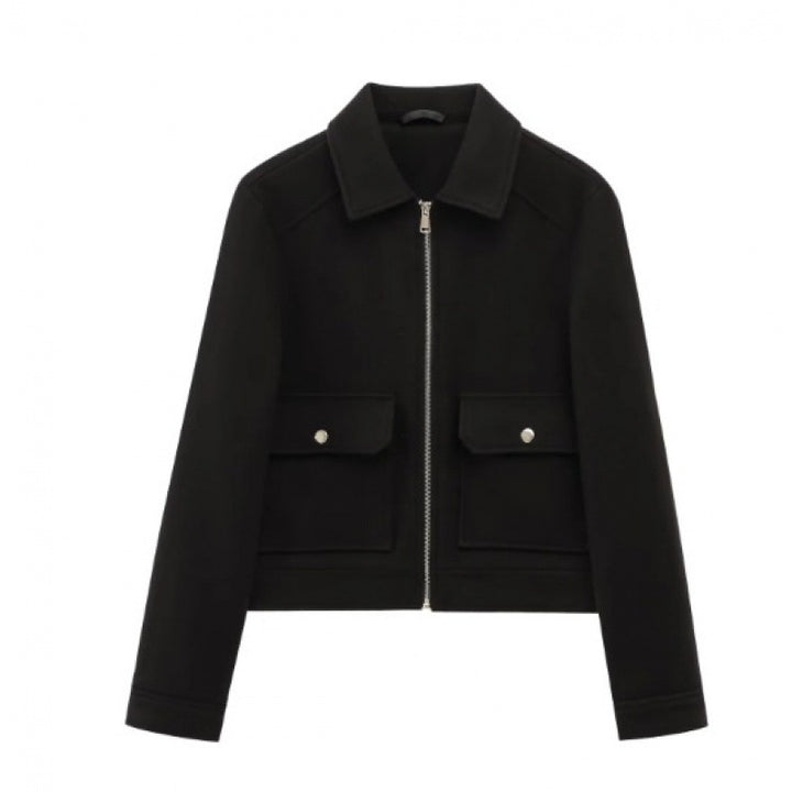 Damen Kurzjacke im Velours‑Optik mit Klapp‑Pattentaschen und durchgehendem Reißverschluss Echo Archiv