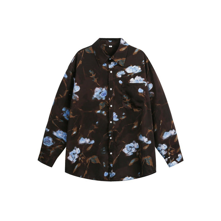 Damen Oversize-Hemdbluse mit abstraktem Blumenprint und aufgesetzter Brusttasche Echoarchiv