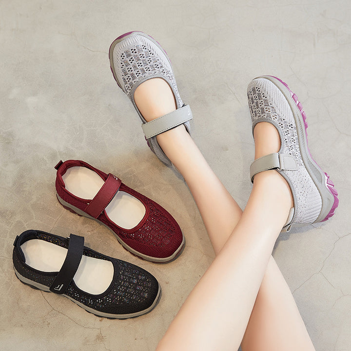 Damen nan atmungsaktiver gestrickter Mary-Jane-Sneaker mit Klettverschluss, stoßdämpfender EVA-Zwischensohle und griffiger Profillaufsohle Echo Archiv