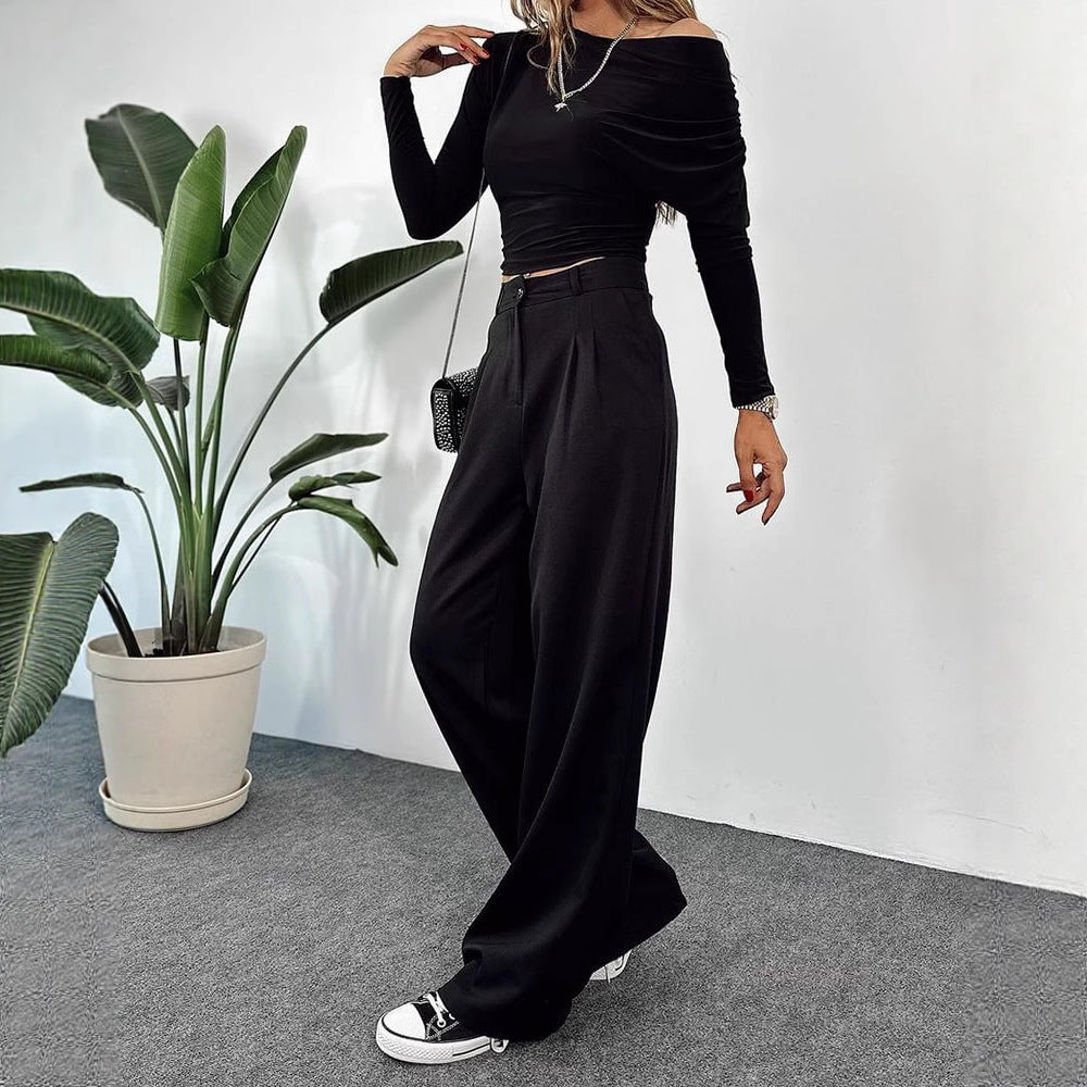 Damen Hochtaillierte weite Plissee-Hose mit weitem Bein – Avérine
