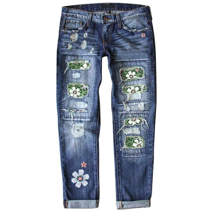 Damen nan verwaschene schmale Jeans mit Leopardenpatches und Glitzerbesatz Echo Archiv